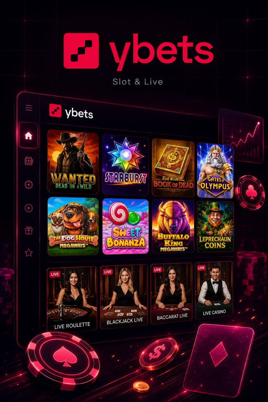 Griglia di giochi slot e live casino su schermo