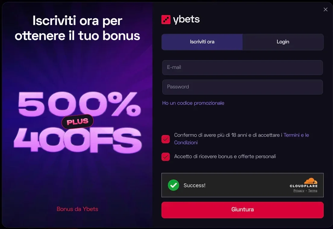 Registrazione su Ybets Casino — Crea il Tuo Account